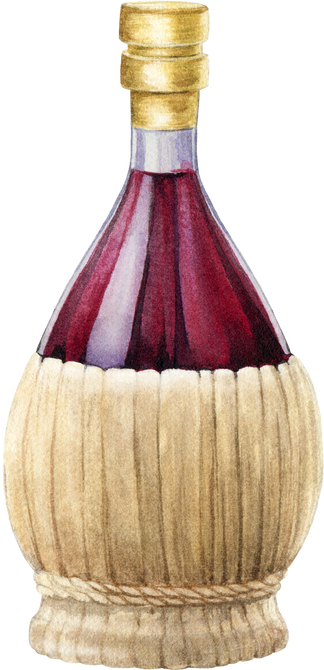 Bottle with red chianti wine watercolor illustration